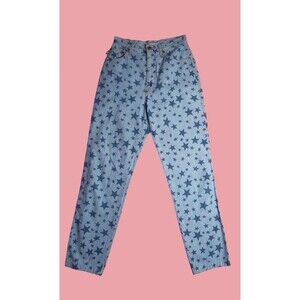 1990s-Y2K MOSCHINO JEANS STARS All Over Print Cotton Denim Trousers. Extra Small